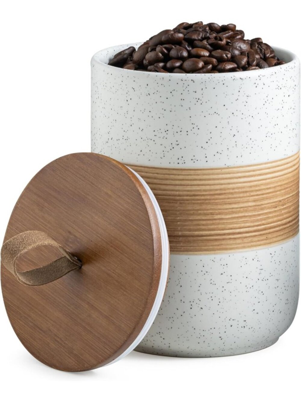 Ceramic Coffee Storage Jar with Lid, Stackable Kitchen Food Container for Spices